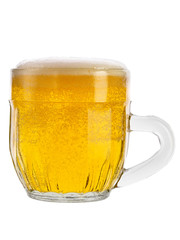 Glass of light beer on a white background