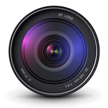 Camera photo lens, 3D vector icon.