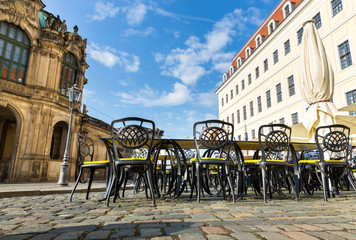 Fototapeta premium Sidewalk cafe in ancient European city