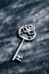 Vintage silver key concept secret, protection, psychology, find a solution, a chance,escape,solution and more,