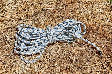 A tether found on dry grass