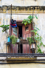 Old living colorful houses in the center of Havana, Cuba