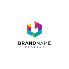 Obraz premium Abstract Creative Colorful Hexagon Letter L Logo polygonal Style Icon Design Vector. Alphabet Initial L Cube Logo Template