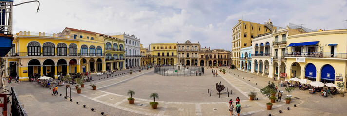 The old town of Havana with several iconic buildings in Cuba