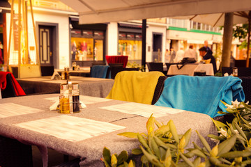 Cosy outdoor cafe with blankets, Karlovy Vary