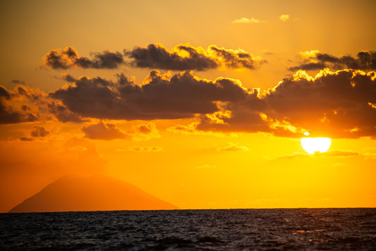 Sunset overlooking the Stromboli from Tropea,