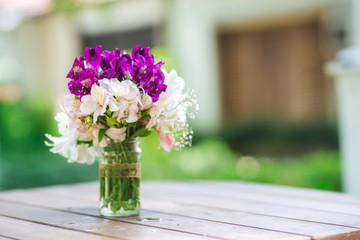 Beautiful flower bouquet, outdoor photo.