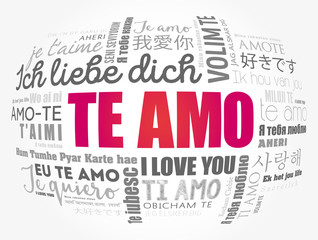 Te amo (I Love You in Spanish) word cloud in different languages of the world