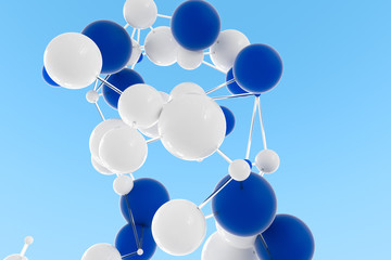 Gene lines and nodes, biological gene structure, 3d rendering.