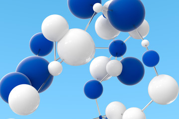 Gene lines and nodes, biological gene structure, 3d rendering.