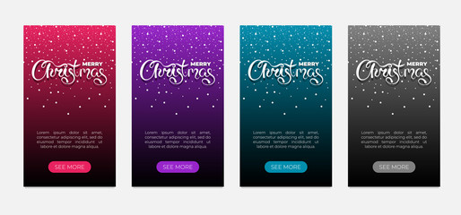 Merry Christmas text hand drawn calligraphy lettering blogger stories banner design template. Happy New Year holiday typography greeting gift story poster with snow. Vector xmas illustration