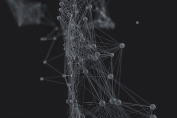 Gene lines and nodes, biological gene structure, 3d rendering.
