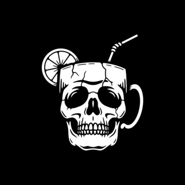 SKULL CUP COCKTAIL WHITE BLACK BACKGROUND