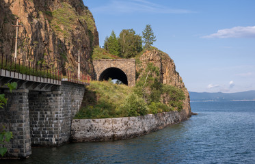 Fototapeta na wymiar The Baklaniy Tunnel on the Circum-Baikal Railway near Lake Baikal