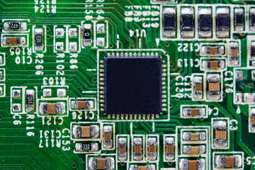 Close up blank microchip on Electronic circuit board.