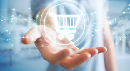 Businessman using digital shopping icons with connections 3D rendering