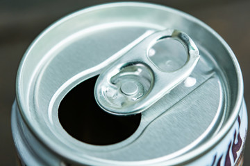Close up ring pull tab aluminum of cans