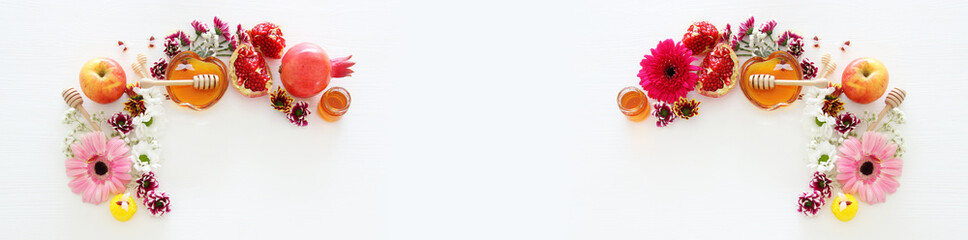 religion image of Rosh hashanah (jewish New Year holiday) concept. Traditional symbols