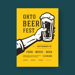 Oktoberfest party flyer vintage typography template design invitation beer festival celebration vector poster. - obrazy, fototapety, plakaty