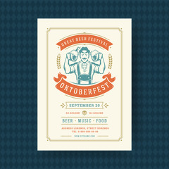 Oktoberfest party flyer vintage typography template design invitation beer festival celebration vector poster.