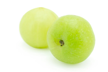 Indian gooseberry, amla green fruits isolated on white background. with clipping path.