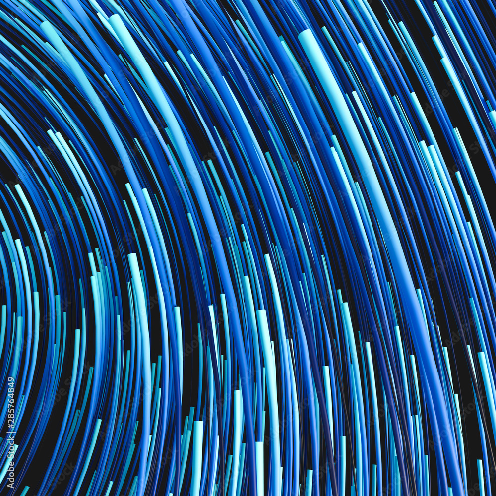 Poster blue swirling swirls with gradient lines, 3d rendering