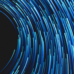 Blue swirling swirls with gradient lines, 3d rendering