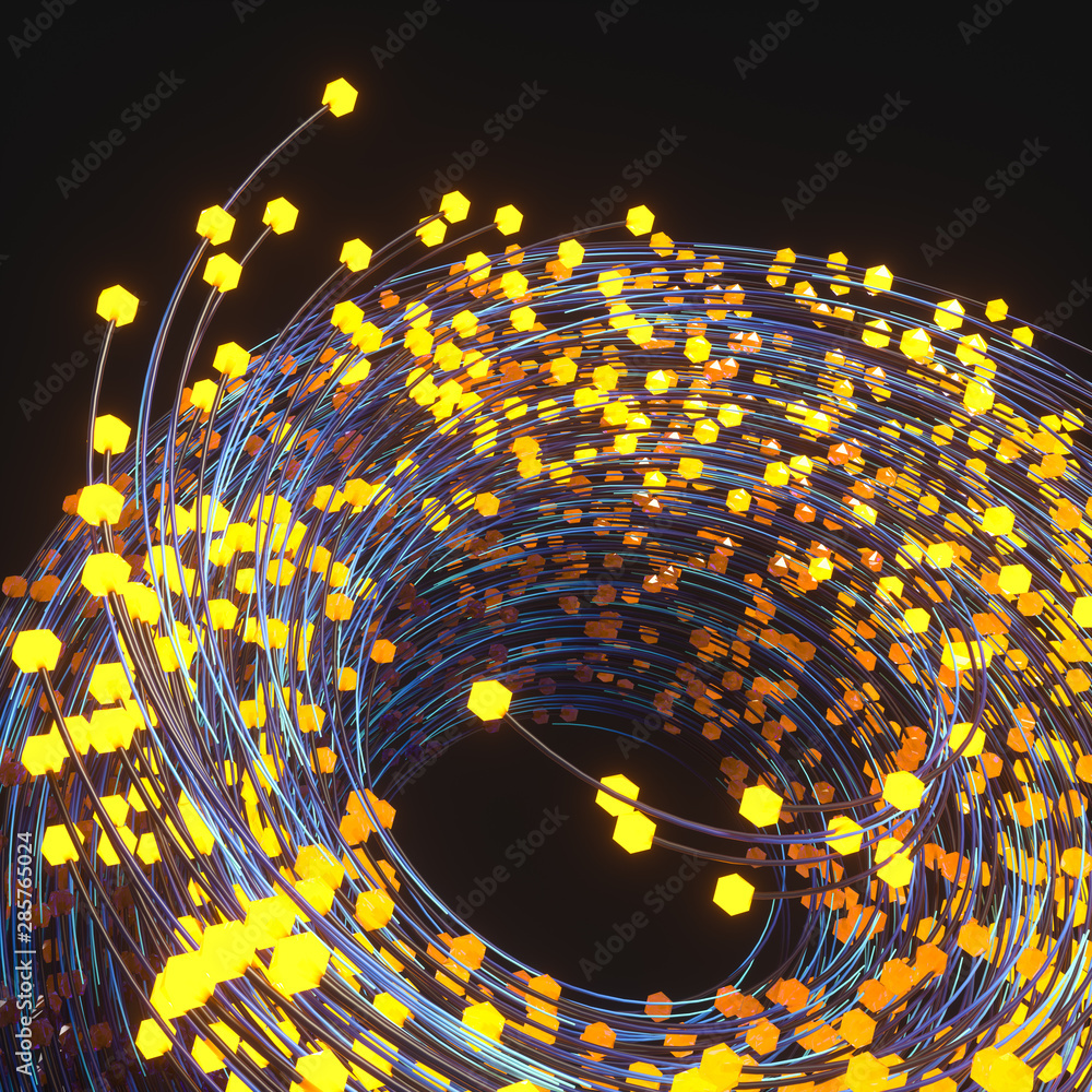 Poster swirling swirls with gradient lines, 3d rendering