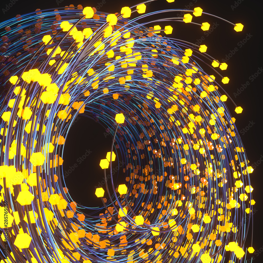 Poster swirling swirls with gradient lines, 3d rendering