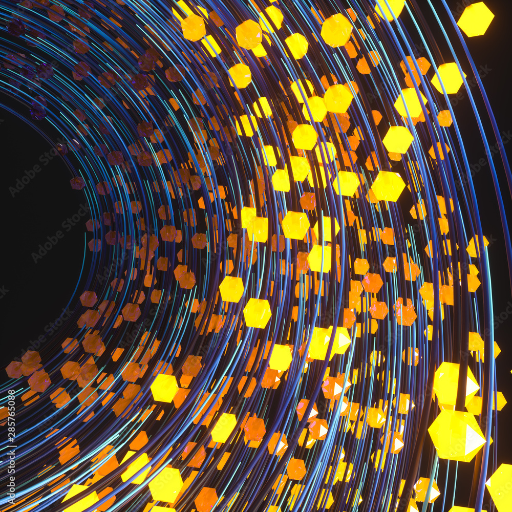 Poster swirling swirls with gradient lines, 3d rendering