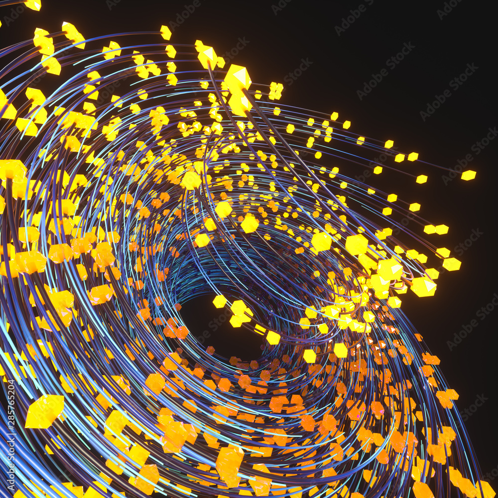 Poster swirling swirls with gradient lines, 3d rendering