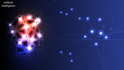 Vector image of artificial intelligence in the form of a luminous human head. EPS 10