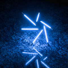 Glowing neon tubes and marble background, 3d rendering.