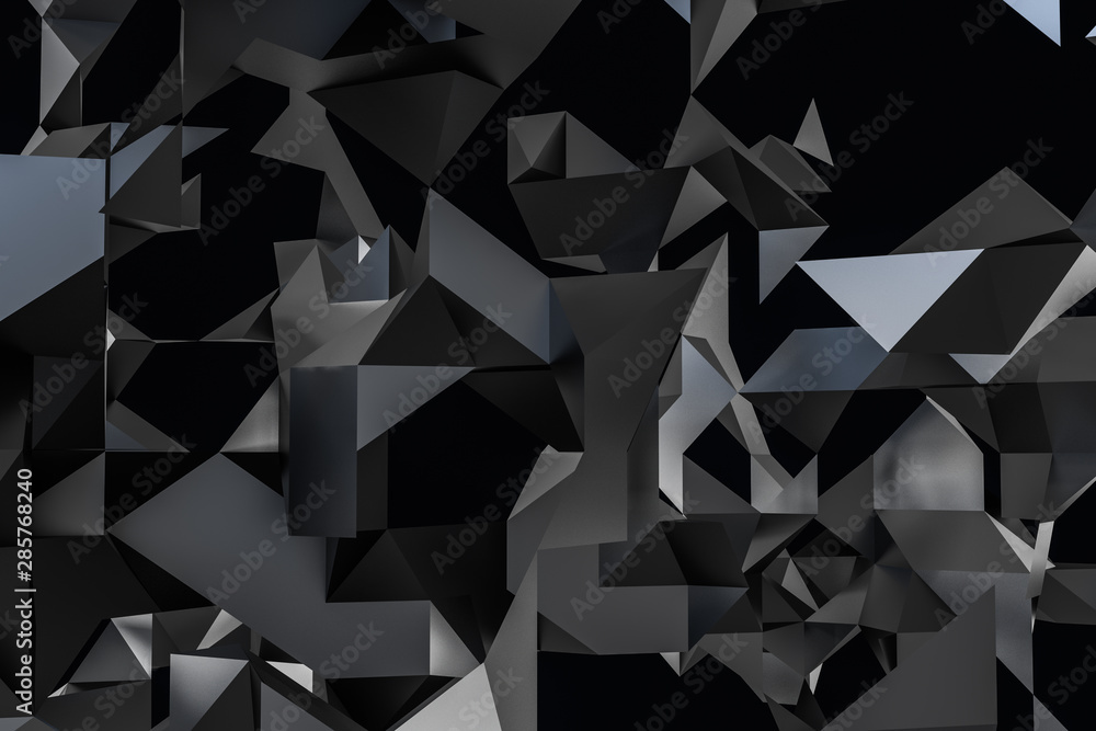 Poster triangular paper with creative shapes, 3d rendering