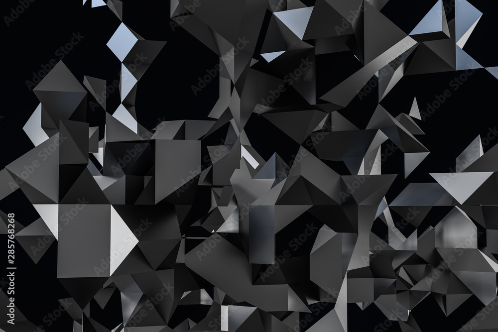 Poster triangular paper with creative shapes, 3d rendering
