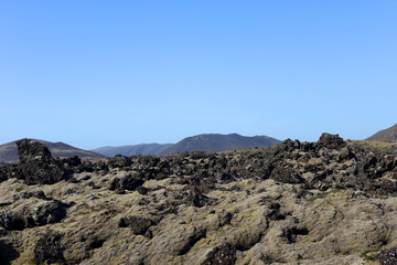 Black scenery of Lava fields, Iceland, Europe.