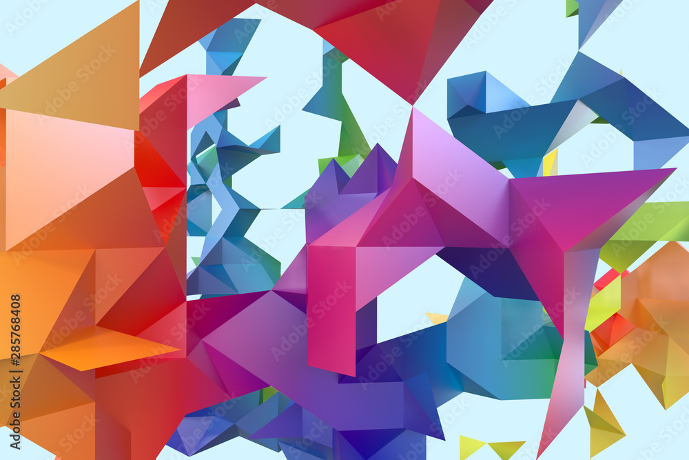 Poster triangular paper with creative shapes, 3d rendering