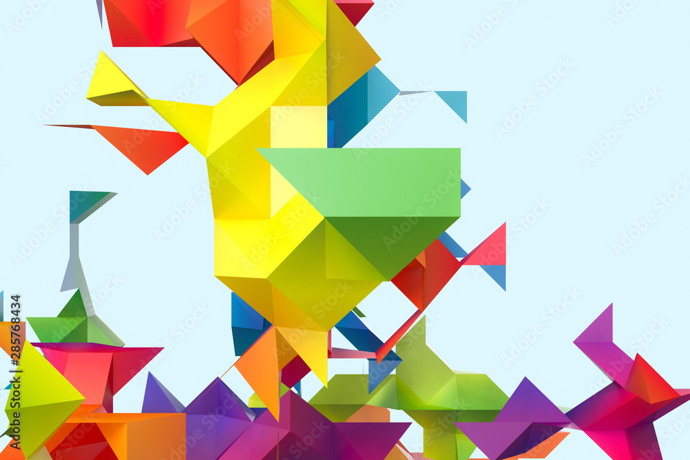 Poster triangular paper with creative shapes, 3d rendering