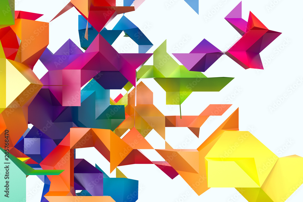Poster triangular paper with creative shapes, 3d rendering