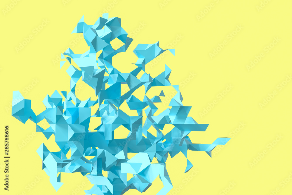 Poster triangular paper with creative shapes, 3d rendering
