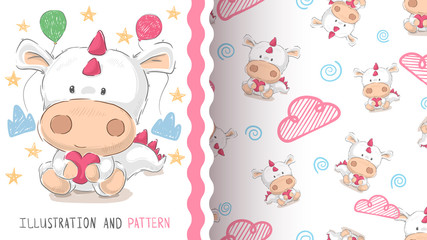 Naklejka premium Cute dino, dinosaur - seamless pattern