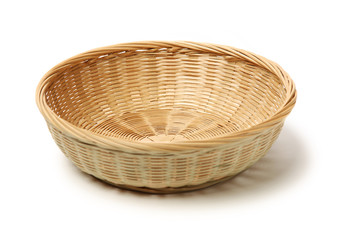 Bamboo basket hand made isolated on white background. Woven from bamboo tray.