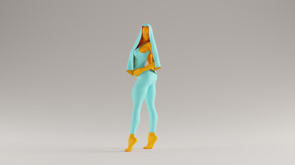 Gulf Blue Turquoise and Orange Sexy Demon Woman in Tight Leggings Over a Swimsuit and Viel Evil Spirit Front View 3d illustration 3d render