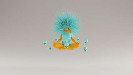 Gulf Blue Turquoise and Orange Ghost Floating Evil Spirit Bad Hair Day Front View 3d illustration 3d render