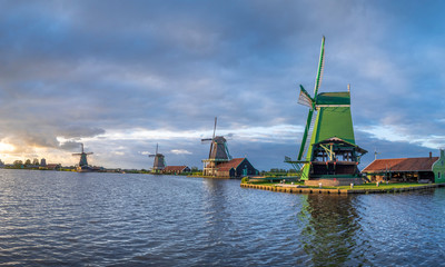Old windmills, Zaanse Schans, Zaanstad, Netherlands