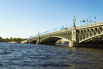 St. Petersburg, view of the Neva River and Trinity Bridge on a summer, sunny day.