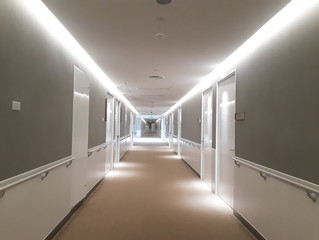 Hospital, construction, interior of hospital. corridor, the perspective of a hospital corridor, Abstract blur of beautiful luxury hospital and clinic interior for background