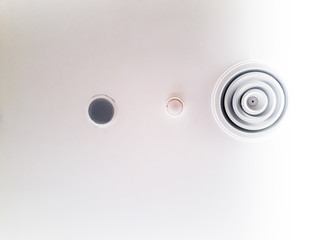 air duct cover, smoke alarm on white ceiling, Smoke alarm New loudspeaker and warning lights on the white ceiling Concept for background For adding text