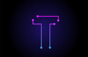 Alphabet letter logo icon design T in pink blue colors