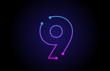 Number 9 logo icon design in pink blue colors